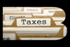 There is a close-up of a file folder labeled 'Taxes' inside a stylized B-shape.