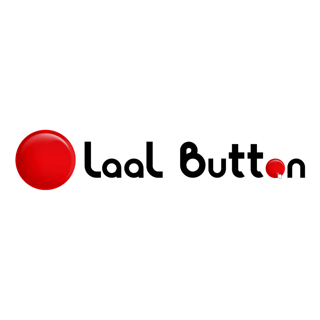 Graphic with Laal Button's logo that features a large red button on the left-hand side and as the o in button.