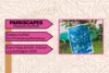 Promotional graphic for Parkscapes: Routes in the Park sun printmaking workshops held every Friday evening in July and August in Eastbourne Park featuring a bright blue sun print hanging on a tree branch.