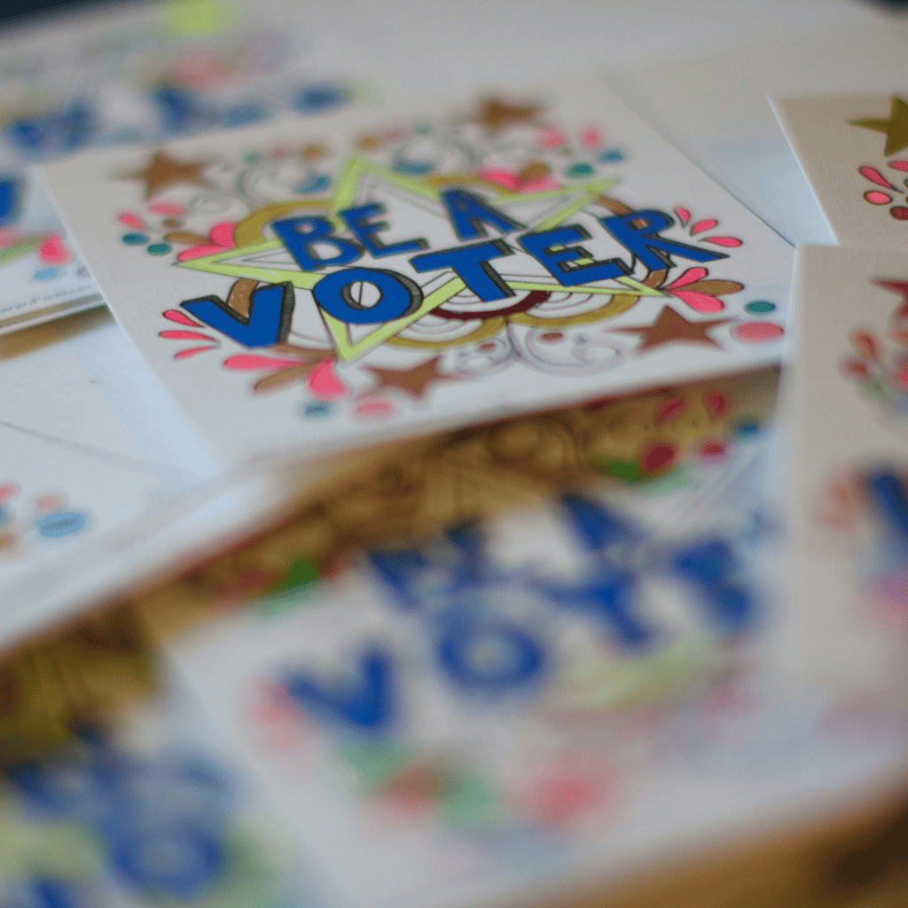 Colourful BE A VOTER sticker